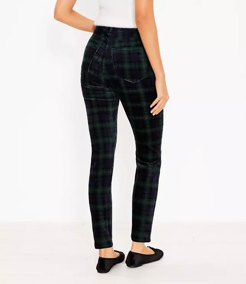 Petite Curvy Plaid Velvet Skinny Pants