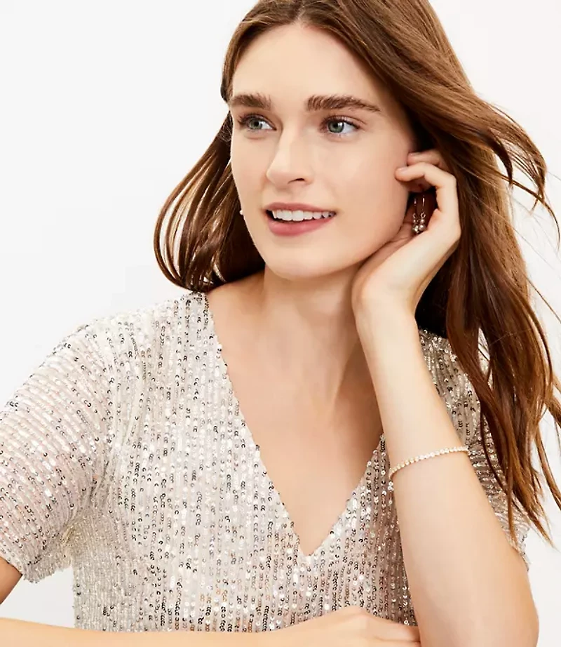 Petite Sequin Flutter Sleeve Top
