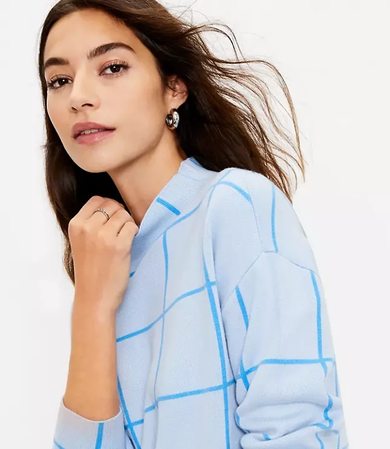 Petite Windowpane Mock Neck Tunic Sweater