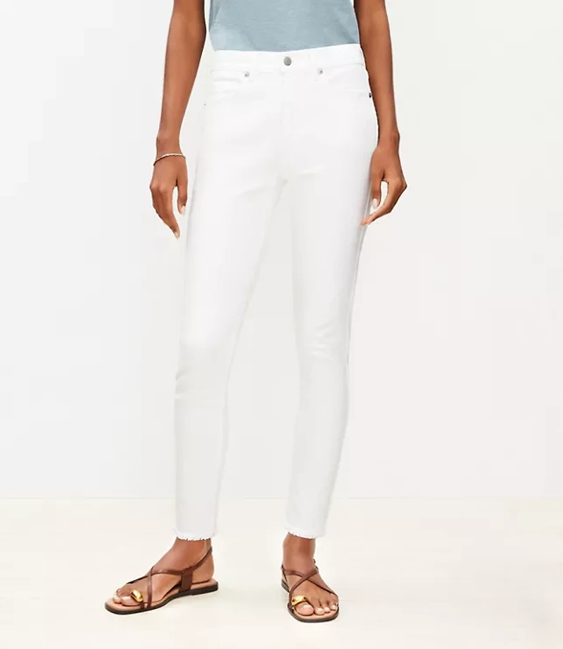 Petite Frayed High Rise Skinny Jeans White