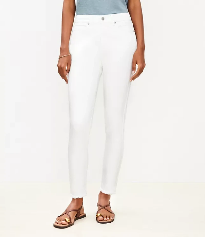 Petite Curvy High Rise Frayed Skinny Jeans White