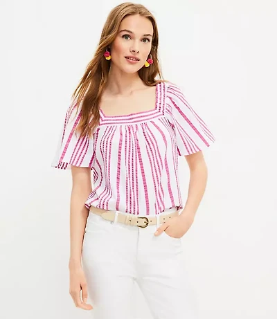 Petite Striped Square Neck Top