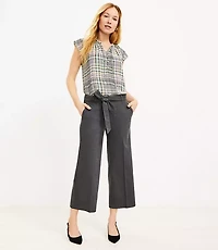 Tall Belted Wide Leg Crop Pants Herringbone