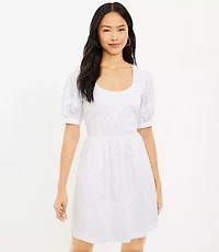Dobby U-Neck Puff Sleeve Dress