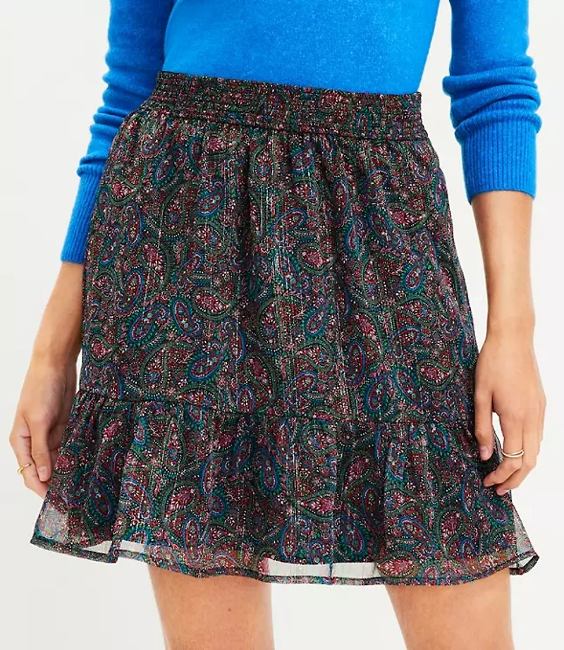 Petite Shimmer Paisley Tiered Skirt