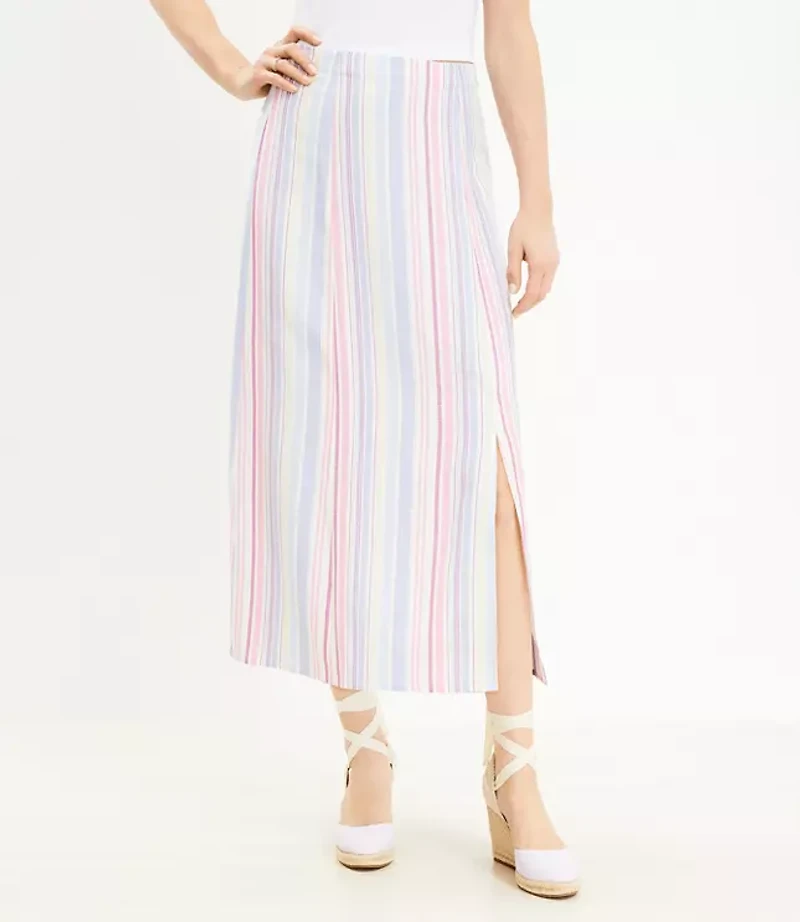 Striped Side Slit Midi Skirt