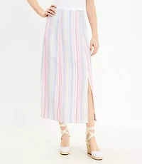 Striped Side Slit Midi Skirt