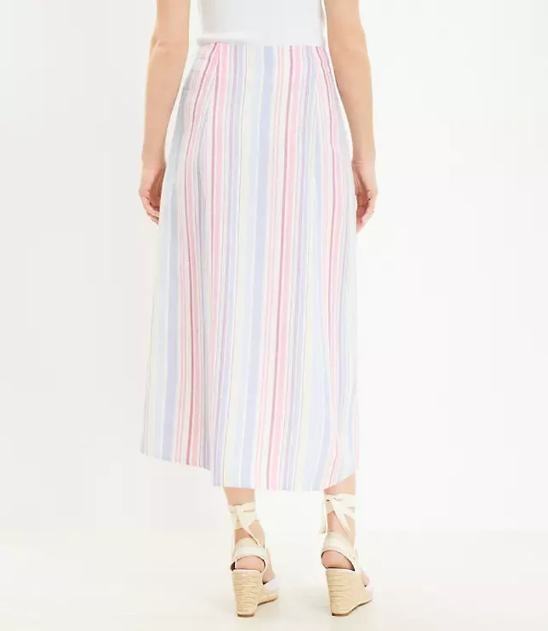 Striped Side Slit Midi Skirt