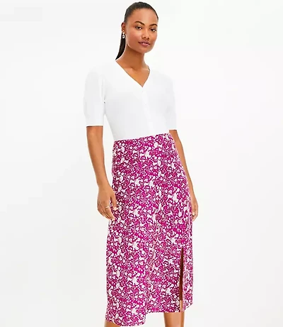 Floral Side Slit Midi Skirt