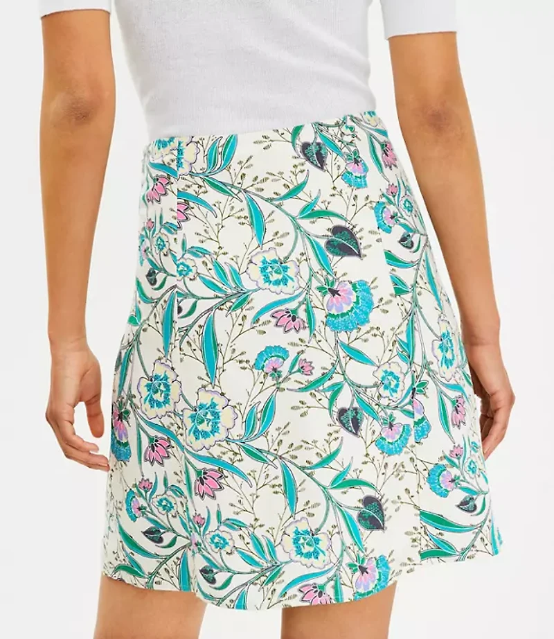 Floral Side Slit Linen Blend Skirt