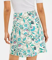Floral Side Slit Linen Blend Skirt