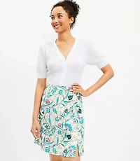 Floral Side Slit Linen Blend Skirt