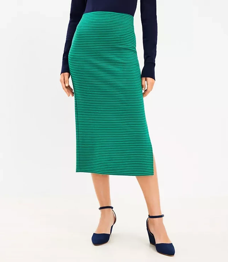 Petite Textured Stripe Midi Skirt