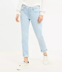 Curvy Destructed Girlfriend Jeans in Original Light Indigo Wash
