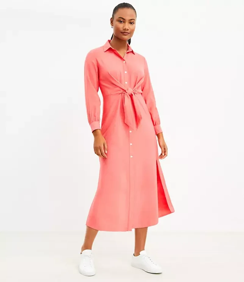 Petite Knot Front Midi Shirtdress