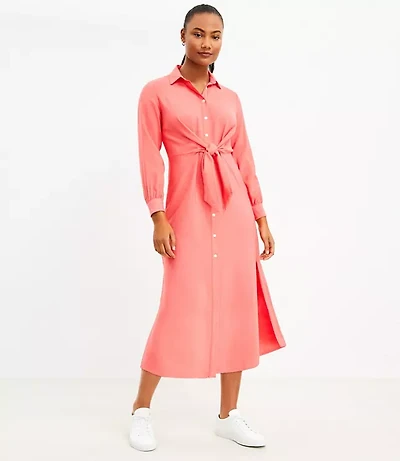 Petite Knot Front Midi Shirtdress
