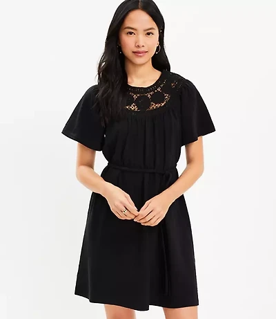 Crochet Neck Flutter Sleeve Swing Dress