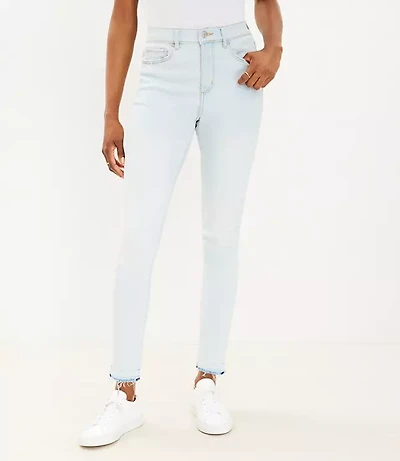 Unpicked Hem High Rise Skinny Jeans in Soft Washed Blue