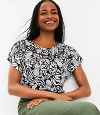 Pineapple Ruched Yoke Mixed Media Top