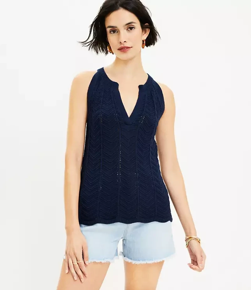 Scalloped Split Neck Halter Sweater