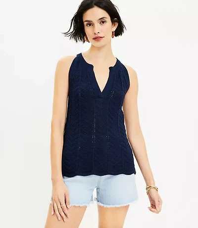 Scalloped Split Neck Halter Sweater