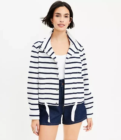 Petite Striped Terry Patch Pocket Jacket