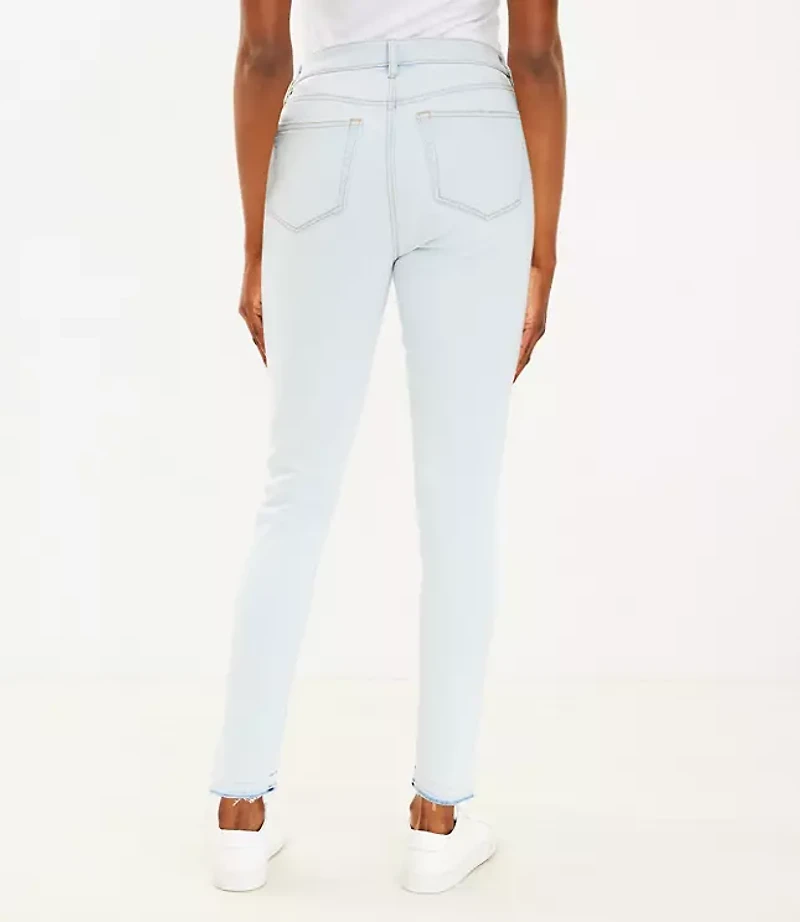Petite Curvy Unpicked Hem High Rise Skinny Jeans Soft Washed Blue