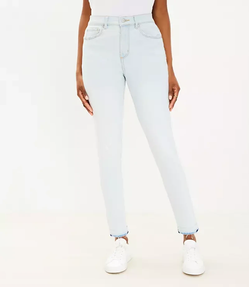 Petite Curvy Unpicked Hem High Rise Skinny Jeans Soft Washed Blue