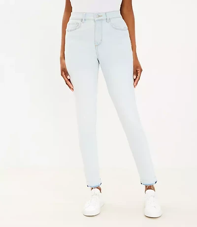 Petite Curvy Unpicked Hem High Rise Skinny Jeans Soft Washed Blue