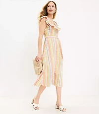 Petite Striped Ruffle Scoop Neck Midi Dress