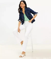Petite Frayed High Rise Slim Flare Jeans White