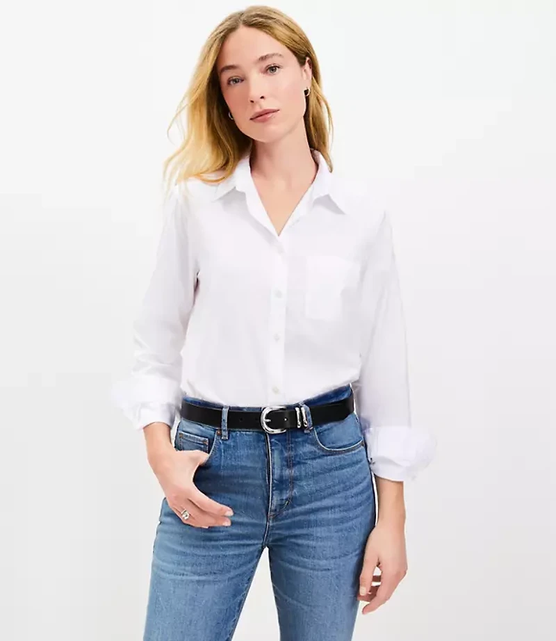 Petite Cotton Blend Everyday Relaxed Pocket Shirt