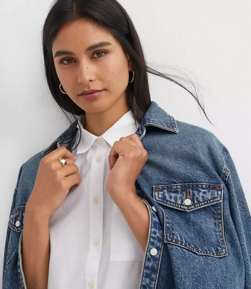 Petite Cotton Blend Everyday Relaxed Pocket Shirt