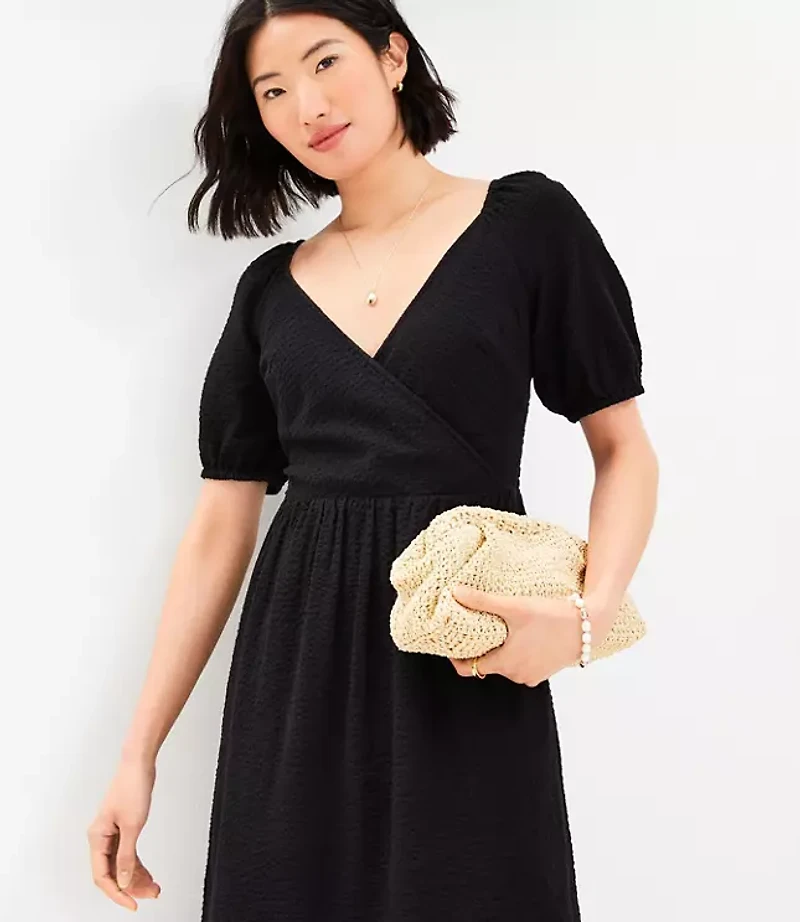 Petite Flounce Puff Sleeve Midi Dress