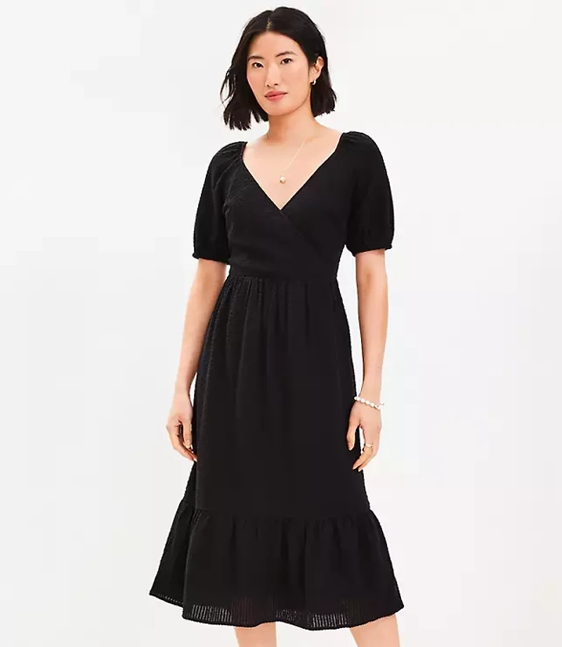 Petite Flounce Puff Sleeve Midi Dress