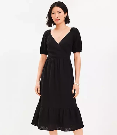 Petite Flounce Puff Sleeve Midi Dress