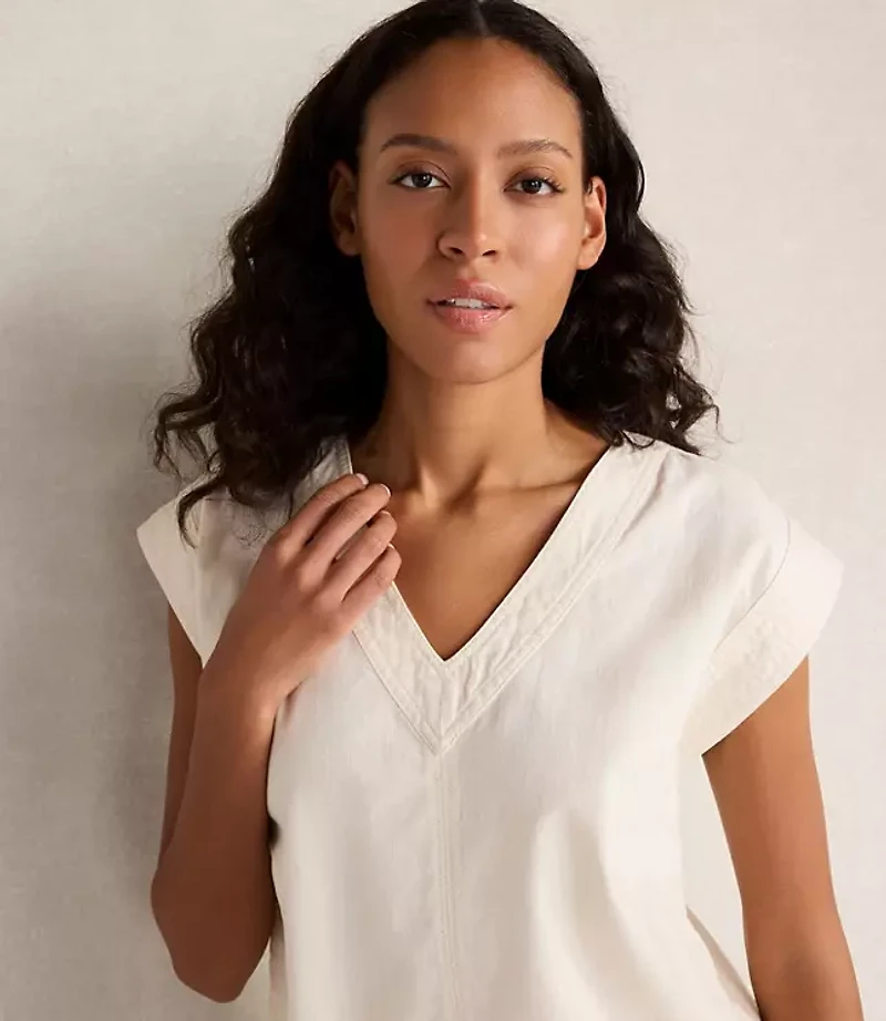 Haven Well Within Cotton Ecru Denim V-Neck Belted Top