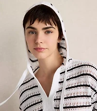 Haven Well Within Linen Cotton Blend Striped Open Stitch Hoodie