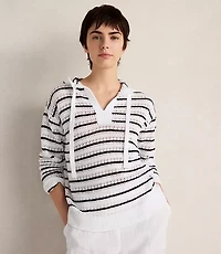 Haven Well Within Linen Cotton Blend Striped Open Stitch Hoodie