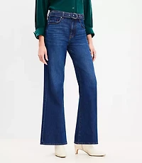 High Rise Belted Wide Leg Jeans in Dark Authentic Indigo Wash