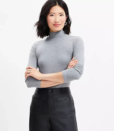 Heathered Ribbed Mock Neck Top