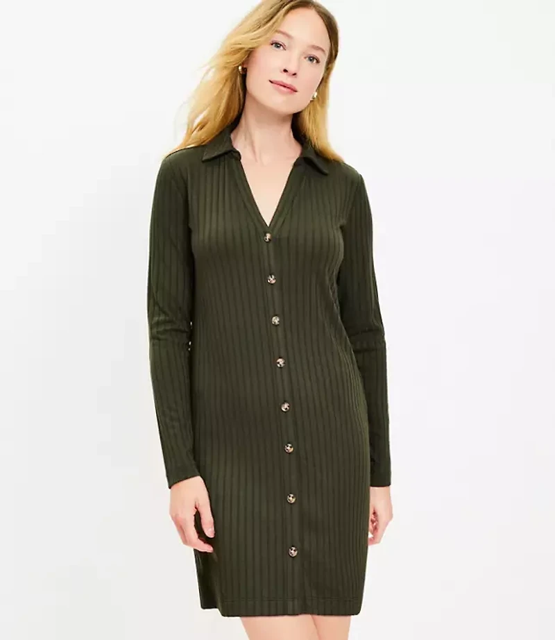 Petite Ribbed Mini Shirtdress