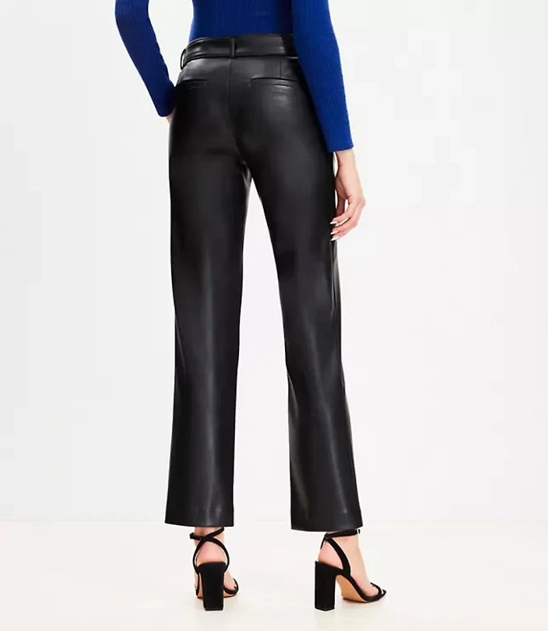Petite Belted Riviera Slim Pants in Faux Leather