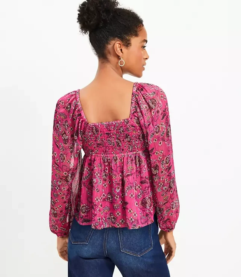 Petite Shimmer Stripe Floral Halter Blouse
