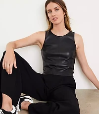Petite LOFT Versa Topstitched Faux Leather Shell