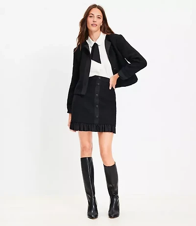 Boucle Ruffle Button Mini Skirt