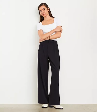 Petite LOFT Versa Seasonless Stretch Double Pleat Wide Leg Pant