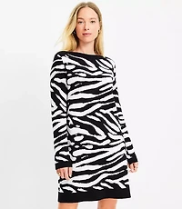 Zebra Print Boatneck Ribtrim Flare Sleeve Sweater Dress
