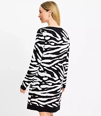 Zebra Print Boatneck Ribtrim Flare Sleeve Sweater Dress