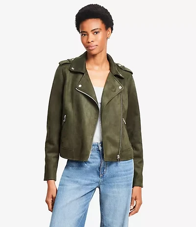Petite Faux Suede Moto Jacket